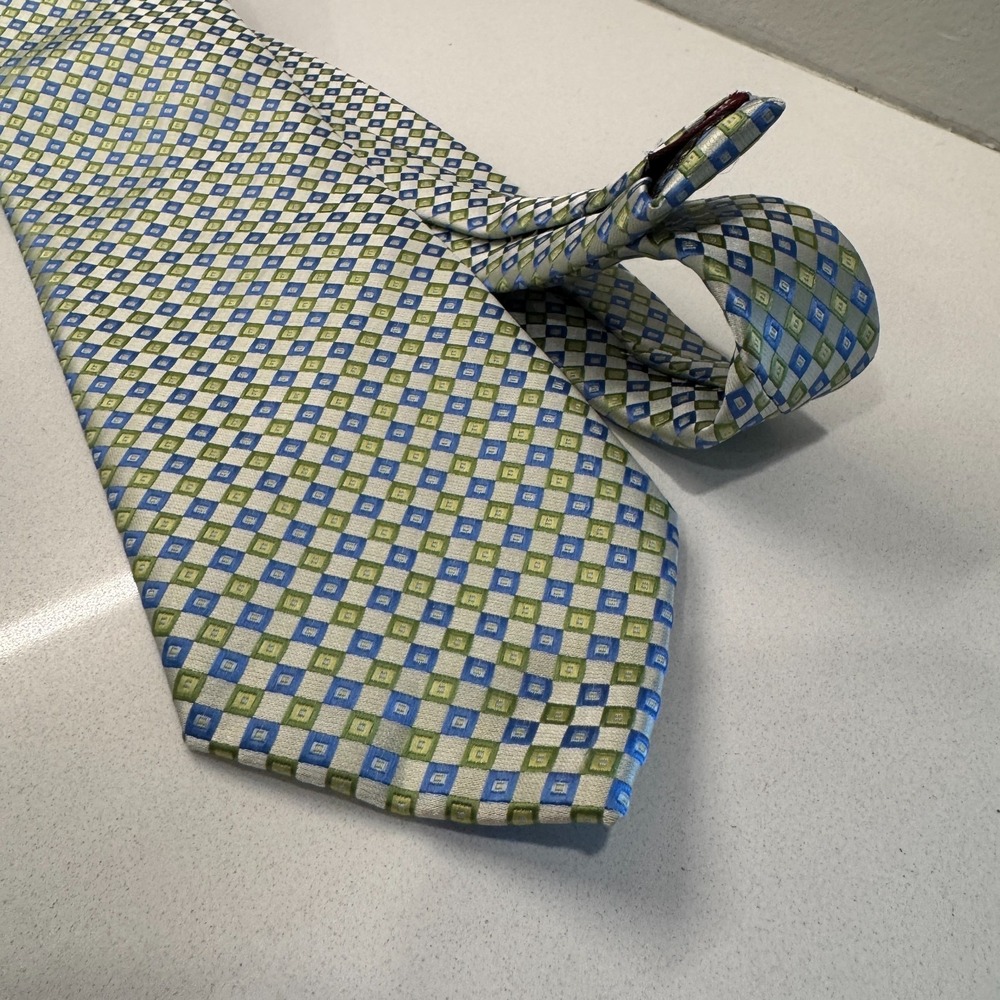 Covington Tie Blue Green Geometric Diamond Textured Polyester Necktie Old Money